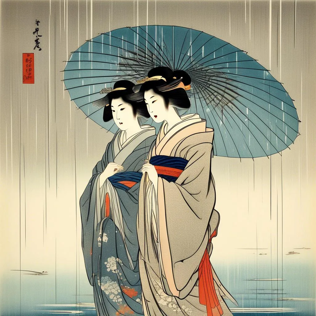Two Beauties in Rain – Ohara Koson